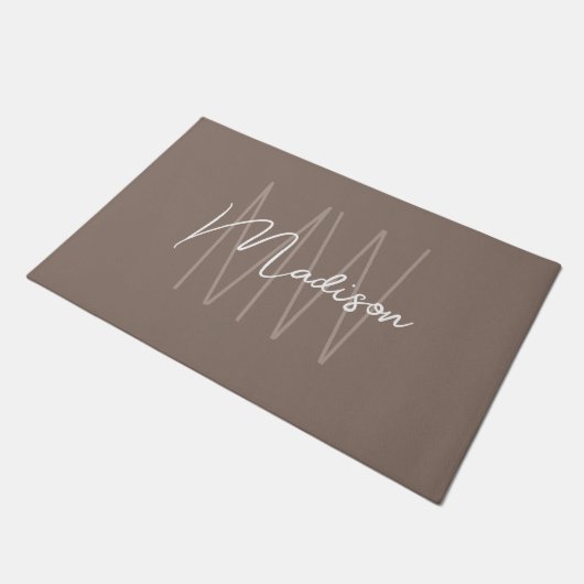 Moderne Monogram Naam Script Taupe Deurmat (Schuin)