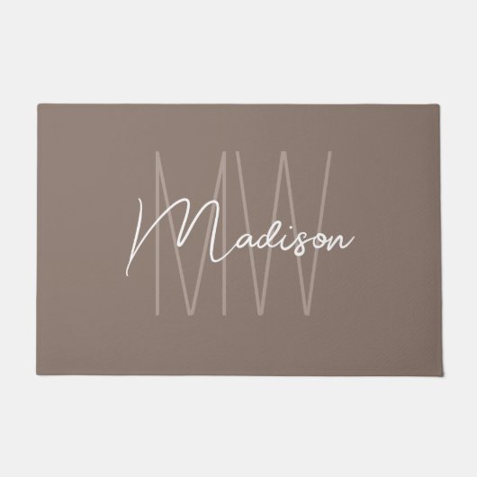 Moderne Monogram Naam Script Taupe Deurmat (Voorkant)