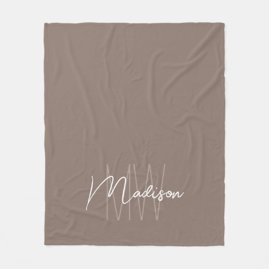 Moderne Monogram Naam Script Taupe Fleece Deken (Voorkant)