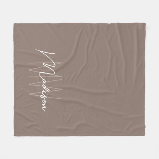 Moderne Monogram Naam Script Taupe Fleece Deken (Voorkant (Horizontaal))