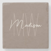 Moderne Monogram Naam Script Taupe Stenen Onderzetter (Voorkant)