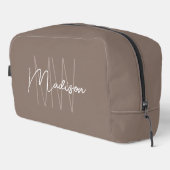 Moderne Monogram Naam Script Taupe Toilettasje (Rechterhoek)