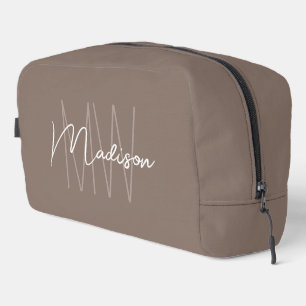 Moderne Monogram Naam Script Taupe Toilettasje