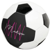 Moderne Monogram Naam Script Zwart Roze Voetbal (Drie kwart)