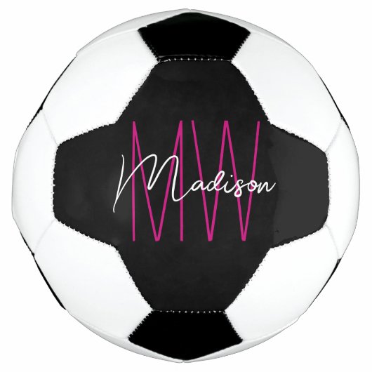 Moderne Monogram Naam Script Zwart Roze Voetbal (Voorkant)