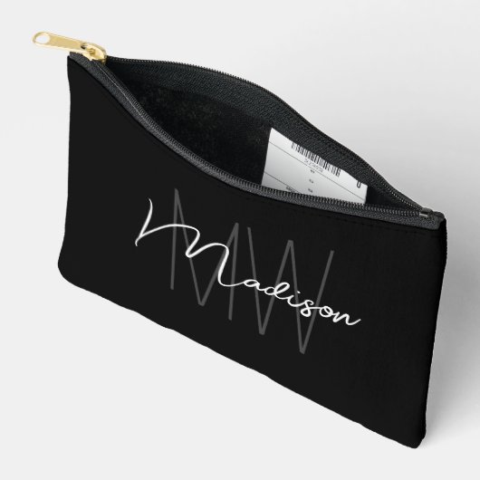 Moderne Monogram Naam Script Zwart Wit Etui (Open)