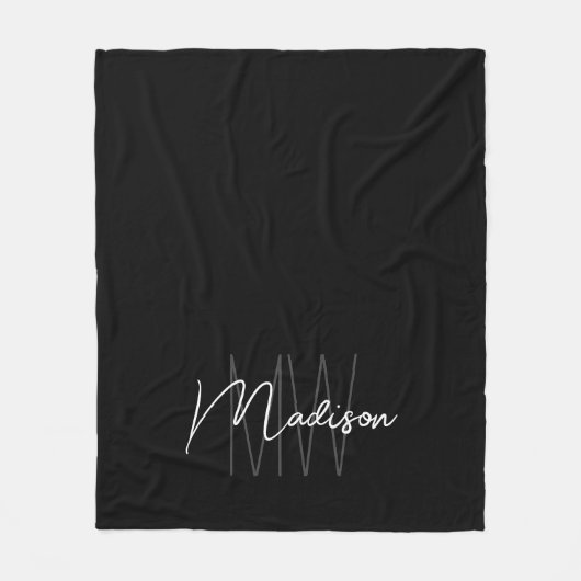 Moderne Monogram Naam Script Zwart Wit Fleece Deken (Voorkant)