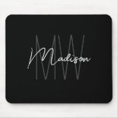 Moderne Monogram Naam Script Zwart Wit Muismat (Voorkant)