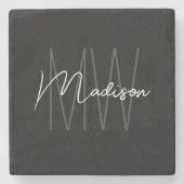 Moderne Monogram Naam Script Zwart Wit Stenen Onderzetter (Voorkant)