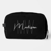 Moderne Monogram Naam Script Zwart Wit Toilettasje (Voorkant)