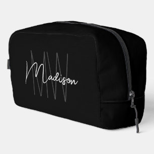 Moderne Monogram Naam Script Zwart Wit Toilettasje