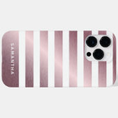 Moderne monogram Naam Striped Roos Gold en White Case-Mate iPhone Case (Achterkant (horizontaal))