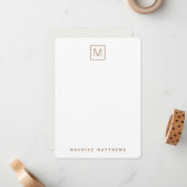 Moderne monogram naam subtiel ivoor leder textuur notitiekaartje (Voorkant / Achterkant in situ)