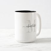 Moderne monogram naam tweekleurige koffiemok (Voorkant rechts)