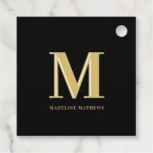 Moderne monogram naam typografie goud zwart bedankjes labels (Achterkant)