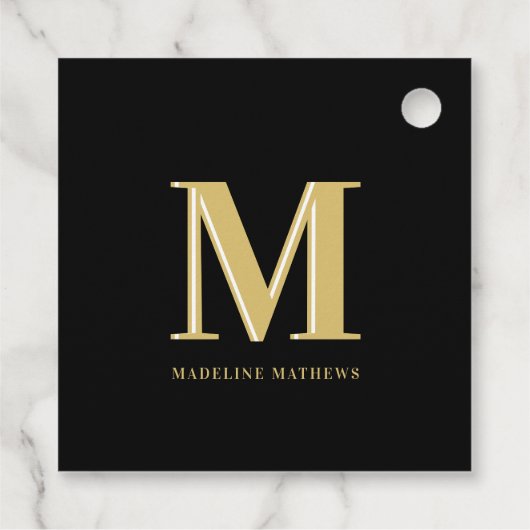 Moderne monogram naam typografie goud zwart bedankjes labels (Achterkant)