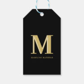 Moderne monogram naam typografie goud zwart cadeaulabel (Achterkant)