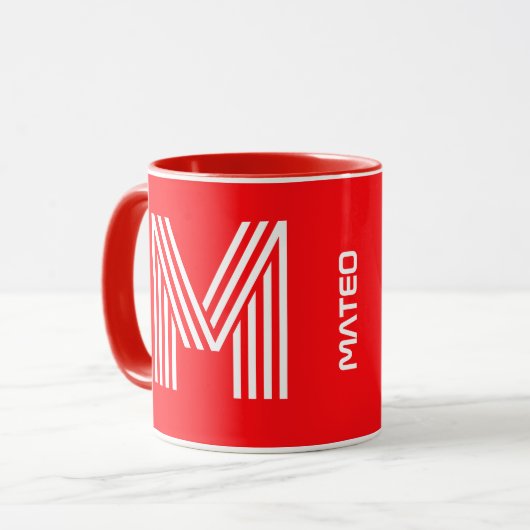 Moderne Monogram & Naam | Unieke Rode Keramische K Mok (Voorkant links)