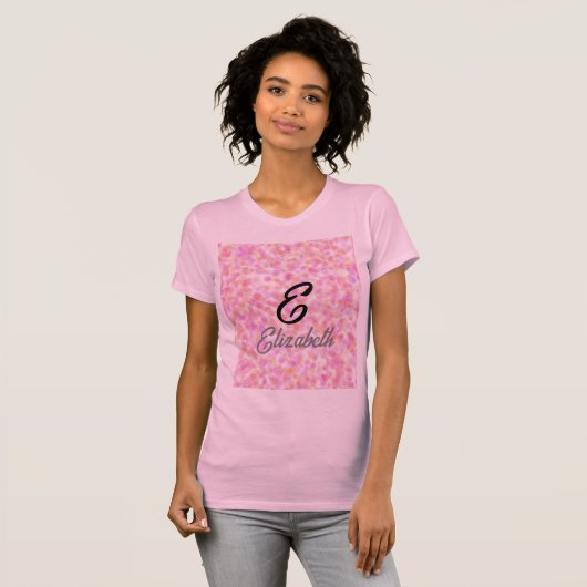 Moderne monogram naam Waterverf Roze gele vlekken T-shirt (Voorkant volledig)