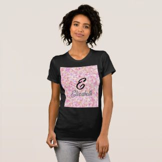 Moderne monogram naam Waterverf Roze gele vlekken T-shirt