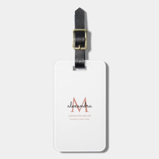 Moderne Monogram Naam Wit Blush Roze Zwart Eenvoud Bagagelabel (Voorkant verticaal)