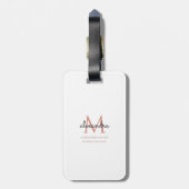 Moderne Monogram Naam Wit Blush Roze Zwart Eenvoud Bagagelabel (Achterkant verticaal)