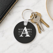 Moderne Monogram Naam Zwart Grijs Sleutelhanger