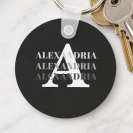 Moderne Monogram Naam Zwart Grijs Sleutelhanger