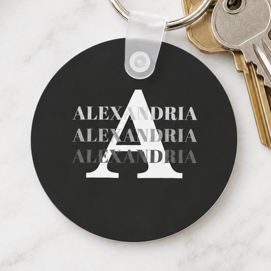 Moderne Monogram Naam Zwart Grijs Sleutelhanger
