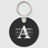Moderne Monogram Naam Zwart Grijs Sleutelhanger (Achterkant)