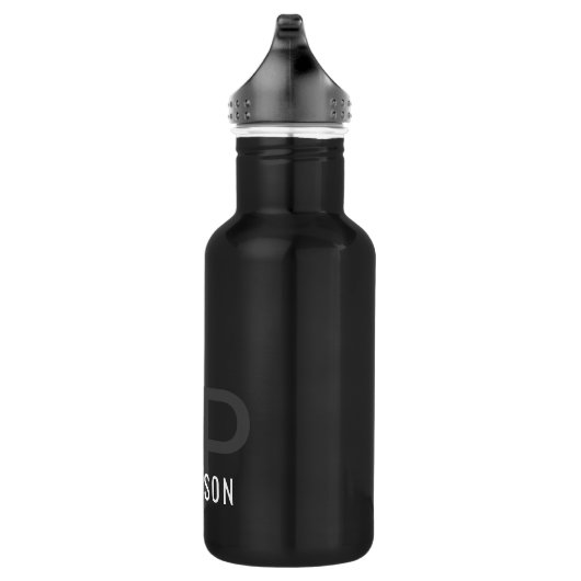 Moderne monogram naam zwart grijs, speciaal aangep waterfles (Rechts)