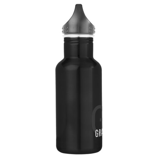 Moderne monogram naam zwart grijs, speciaal aangep waterfles (Links)