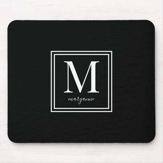 Moderne Monogram Naam Zwart & Wit Muismat (Voorkant)