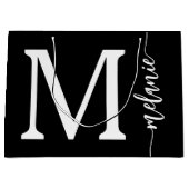 Moderne monogram naam zwart wit script groot cadeauzakje (Voorkant)