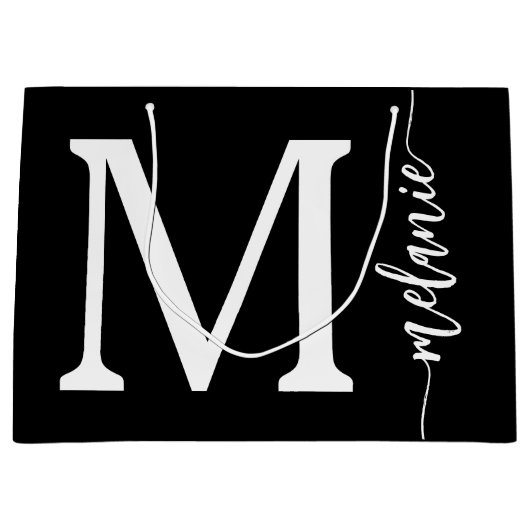 Moderne monogram naam zwart wit script groot cadeauzakje (Voorkant)
