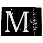 Moderne monogram naam zwart wit script groot cadeauzakje (Achterkant)