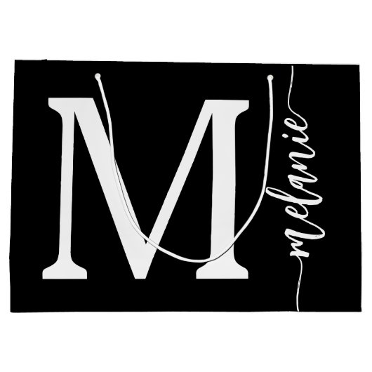 Moderne monogram naam zwart wit script groot cadeauzakje (Achterkant)