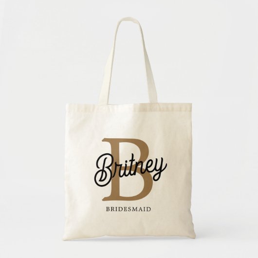 Moderne Monogram Naam Zwarte Gouden Script Bruids Tote Bag (Voorkant)