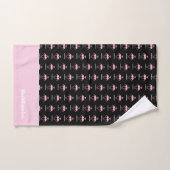 Moderne monogram naam zwarte roze flamingo Bath To Bad Handdoek (Handdoek)