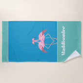 Moderne monogram naam zwarte roze flamingo Bath To Strandlaken (Voorkant)