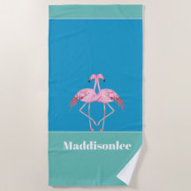 Moderne monogram naam zwarte roze flamingo Bath To