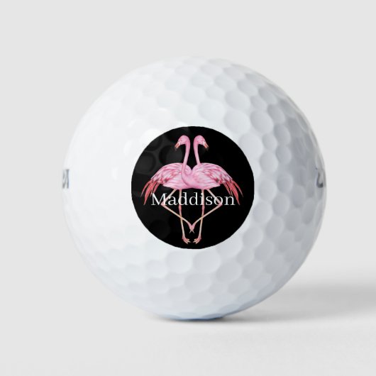 Moderne monogram Naam Zwarte Roze Flamingo Golfballen (Voorkant)