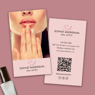 Moderne Monogram Nagelkunstenaar Roze Visitekaartje