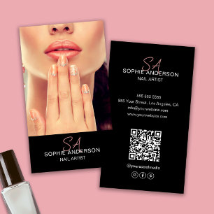 Moderne Monogram Nagelkunstenaar Zwart Visitekaartje