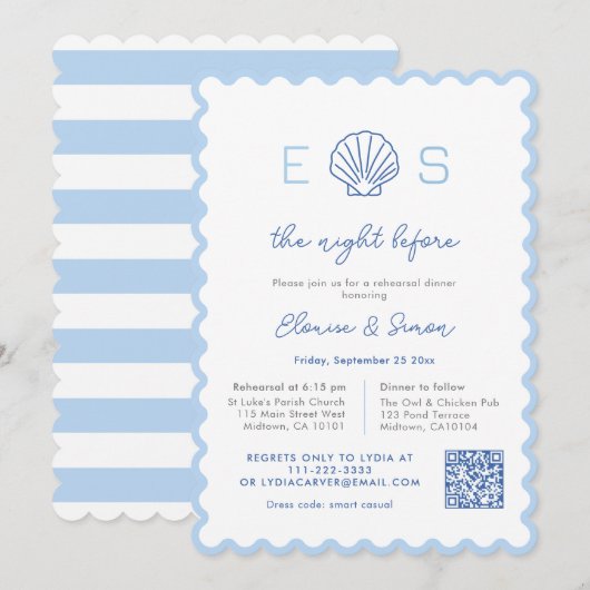 Moderne Monogram Nautische Huwelijksrepetitie Dine Kaart (Voorkant / Achterkant)