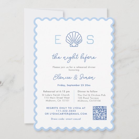 Moderne Monogram Nautische Huwelijksrepetitie Dine Kaart (Voorkant)