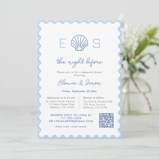 Moderne Monogram Nautische Huwelijksrepetitie Dine Kaart (Staand voorkant)