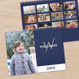 Moderne Monogram Navy Blauwe Foto Kalender