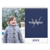 Moderne Monogram Navy Blauwe Foto Kalender (Hoes)