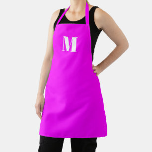 Moderne monogram neon magenta aangepaste initiaal  schort